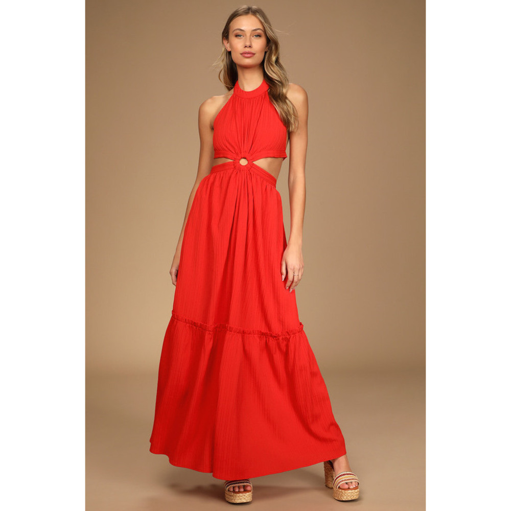 Island Vacay Red Tie-Back Maxi Dress